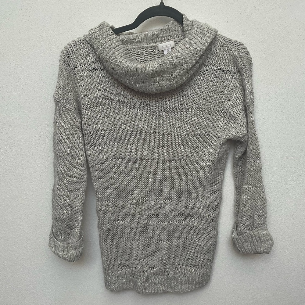 Chico's Oatmeal Grey Knit Cowl Neck Cuffed Sleeve Sweater Size 0 US S/4
